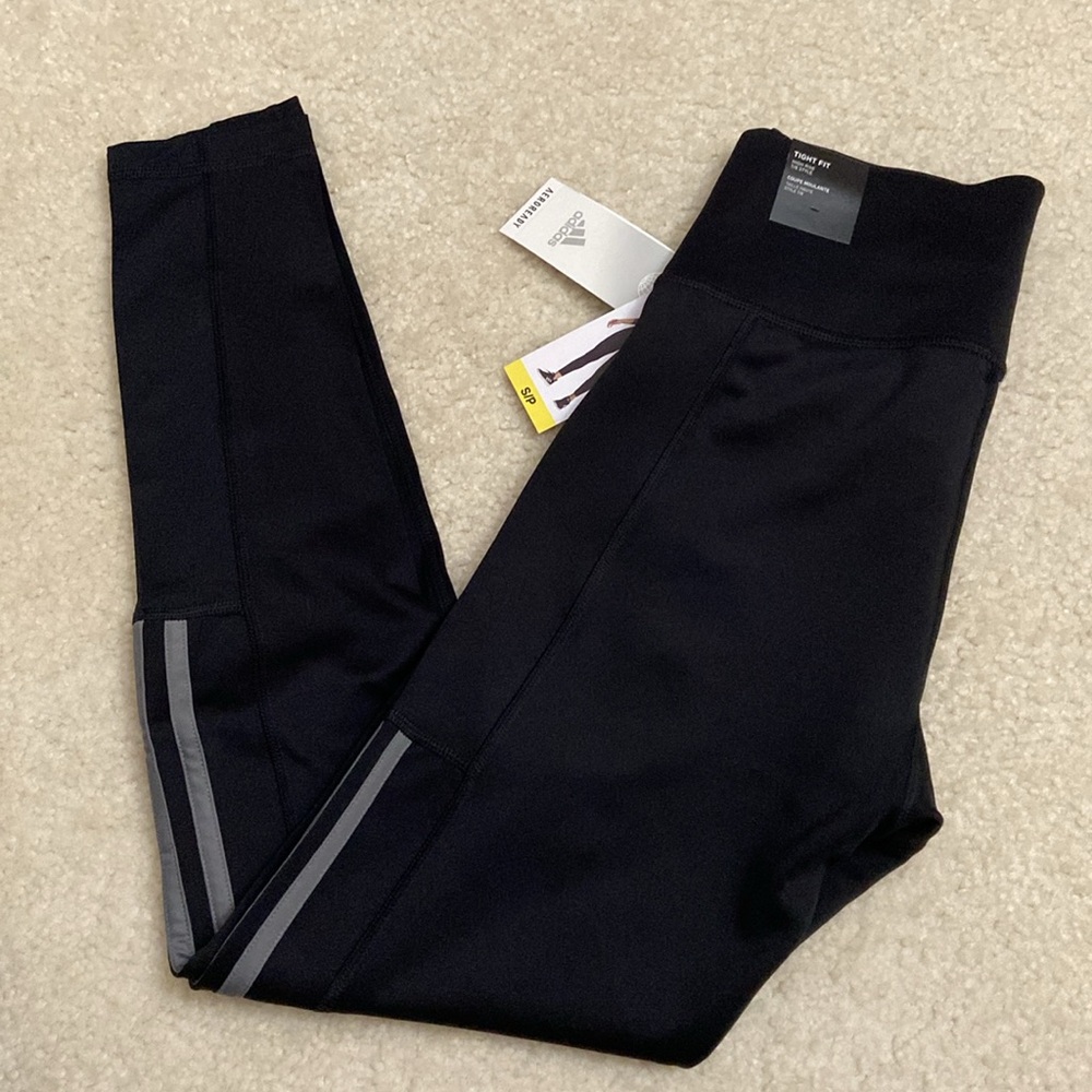 Adidas Black Leggings with Gray Stripes NWT